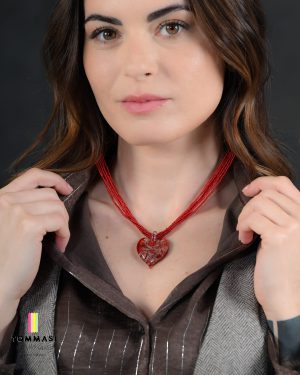 AV82 Aventurine Heart - Pastel Red Glass Pendant with Pearl Necklace