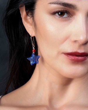 ZCOCM1O Blue glass earrings with star leaf 925 silver