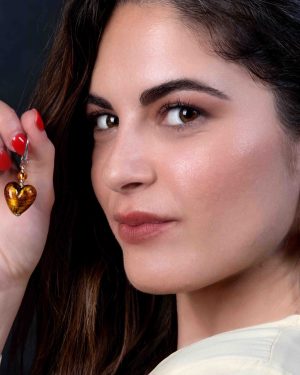 ZCOCM3O Glass earrings with pearl heart leaf 925 amber silver