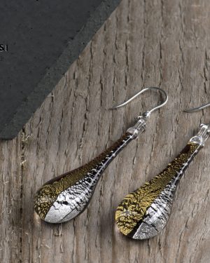 2F71 Orecchini foglia oro/argento | Tommasi Murano