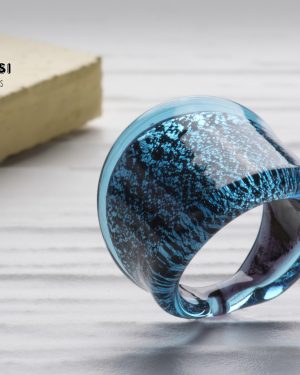 48AG Anello in Vetro foglia argento azzurro