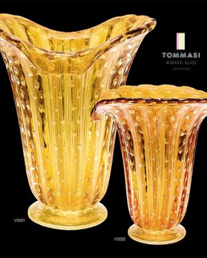 VASO IN VETRO DI MURANO 24kt Foglia Oro Firmato Tommasi Murano Glass