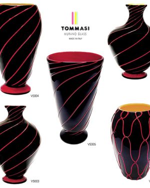 VASI DA COLLEZIONE Vaso Vetro Murano Nero Rosso Pastello Tommasi Murano Glass